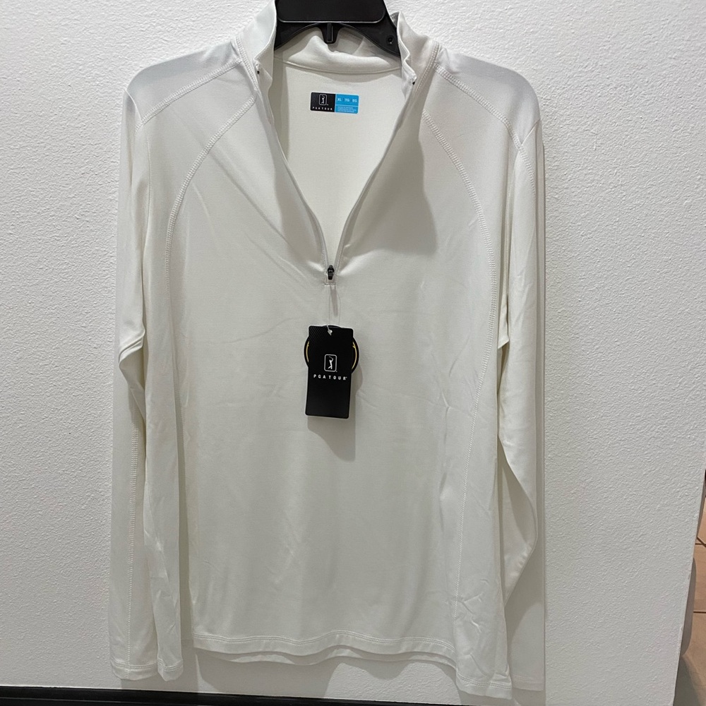 PGA Tour Ladies 1/4 Zip Solid White Long Sleeve Shirt w/ UPF 50 - XLarge - Picture 4 of 8